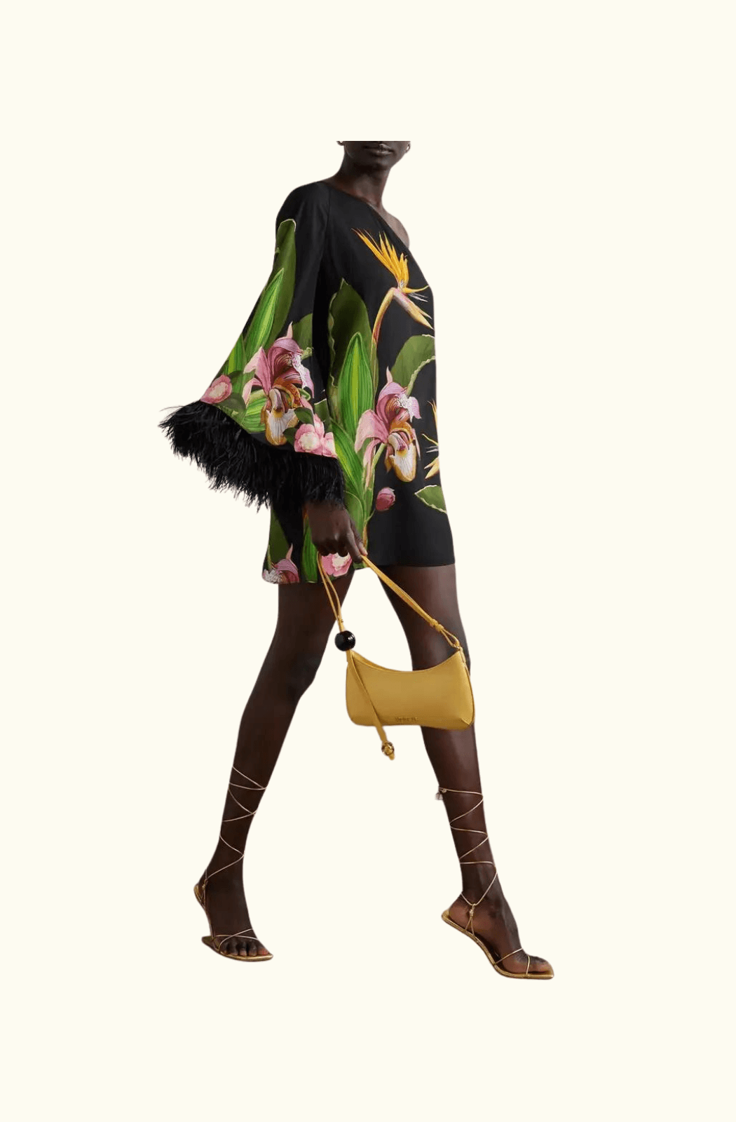 Borgo De Nor Vida feather-trimmed floral-print crepe mini dress