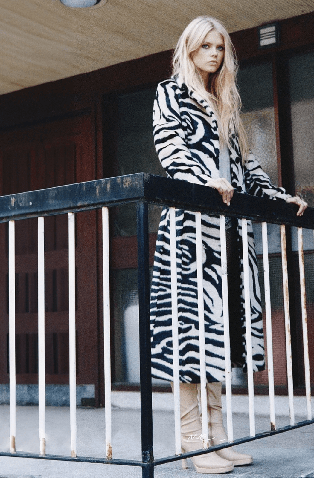 Charlotte Simone Nora Zebra Print Faux Fur Longline Coat