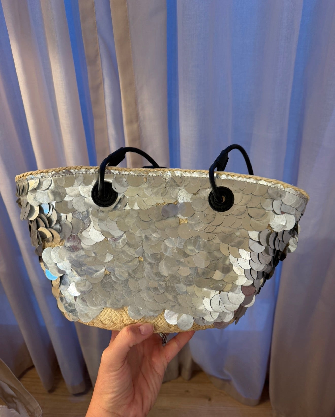 Loewe Sequin Small Anagram Basket Bag - Silver