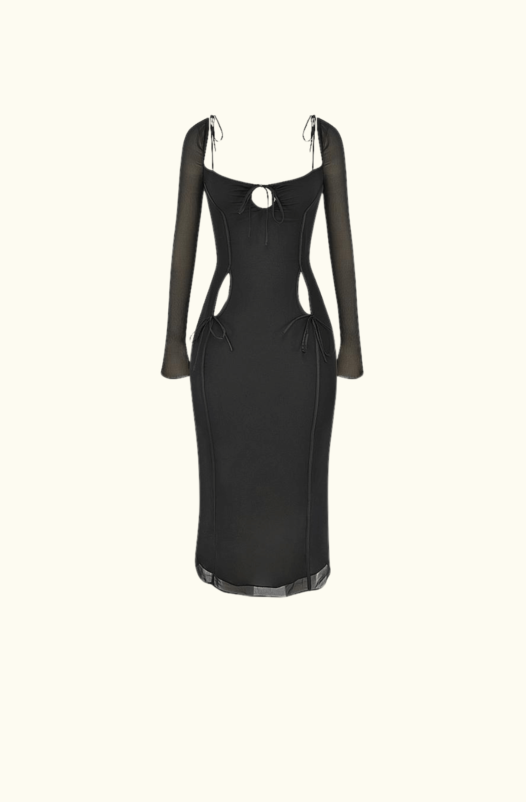 House of CB Ophelia Black Long Sleeve Mesh Midi Dress