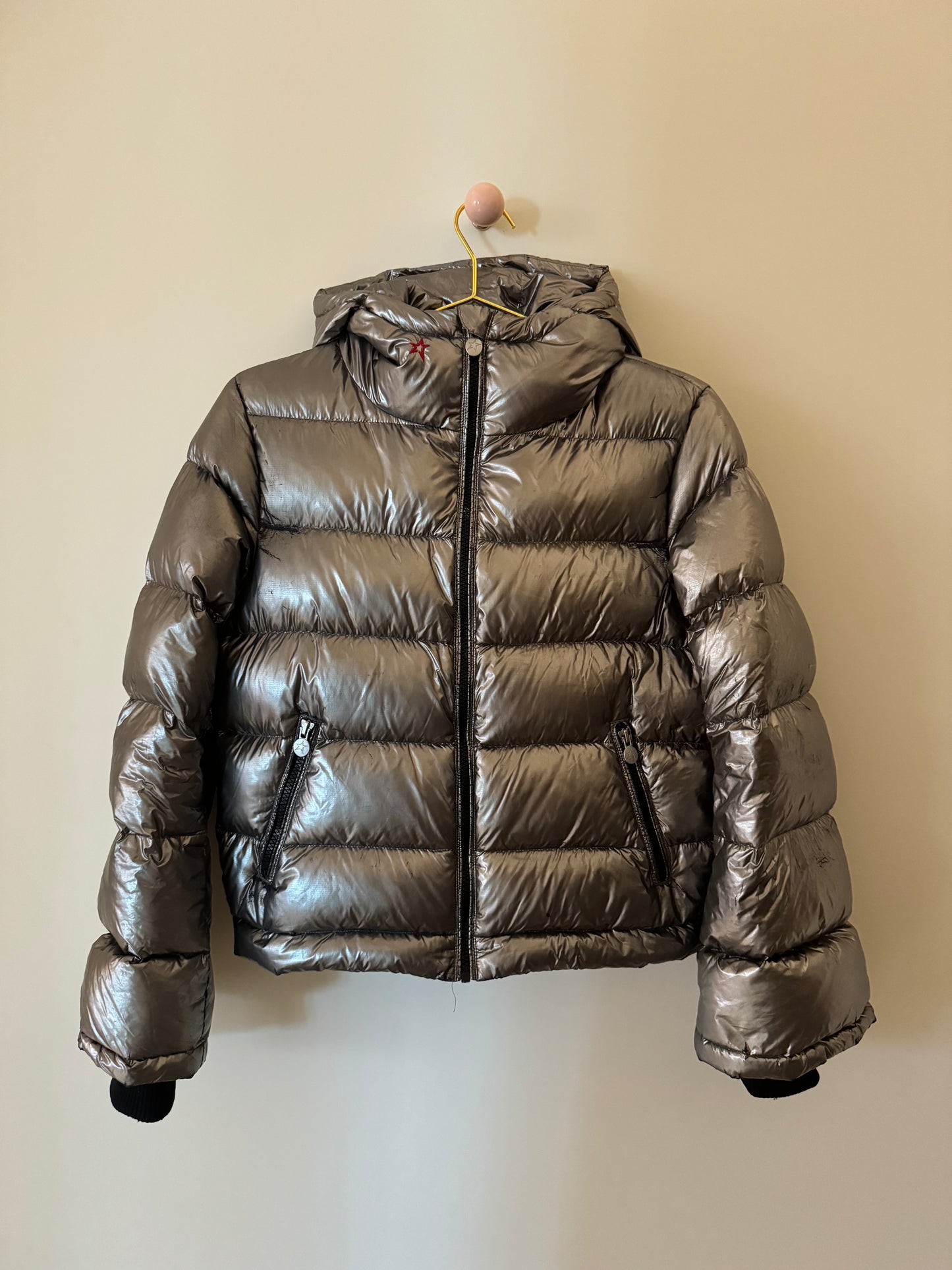 Polar Quilted Down Hooded Ski Jacket - Metallic Silver