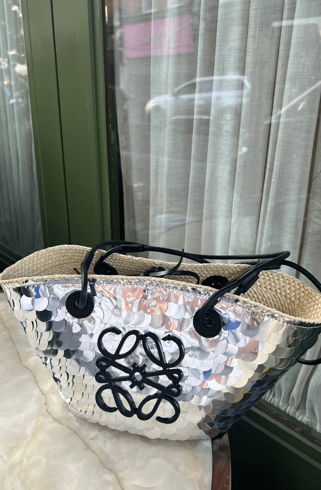 Loewe mini silver sequin anagram calf leather bag image