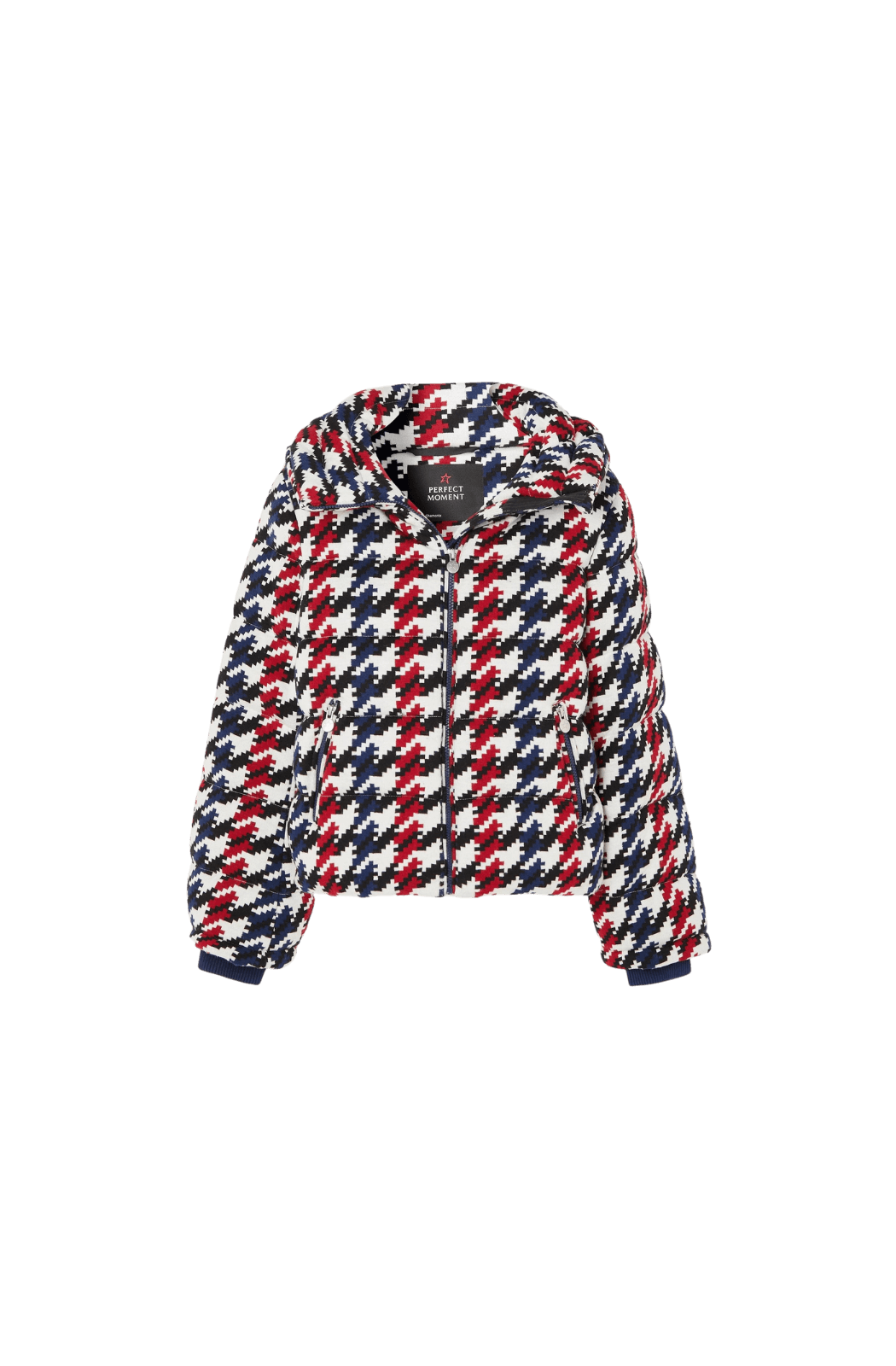 Perfect Moment Houndstooth Quilted Ski Jacket - Blue & Red