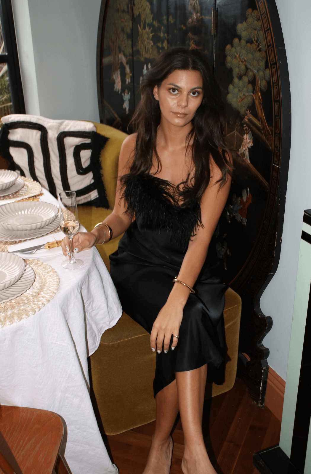Sleeper Boheme Slip Feather Dress