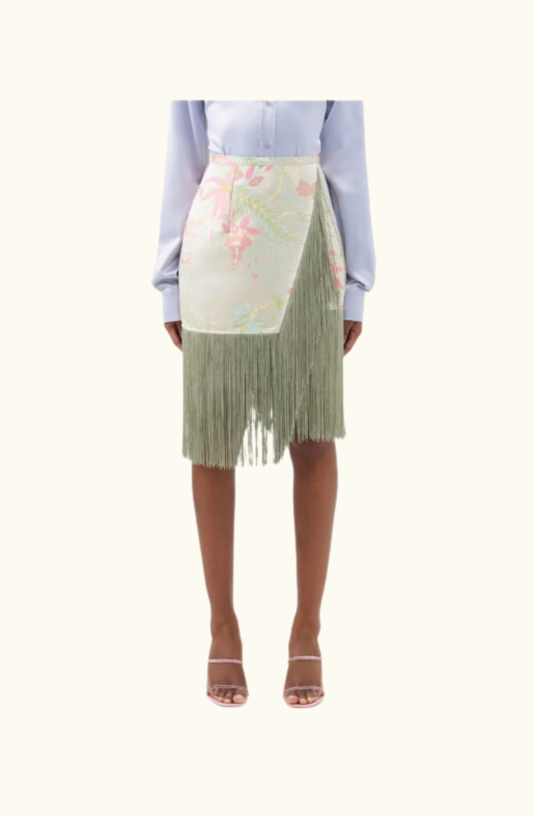 Taller Marmo Fringed floral satin-jacquard wrap skirt