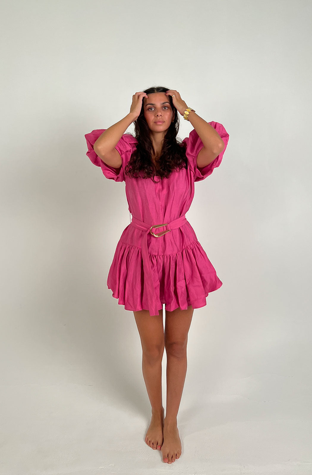 ACLER Linen-Blend Wheatland Mini Dress. Pink/ Fuchsia color