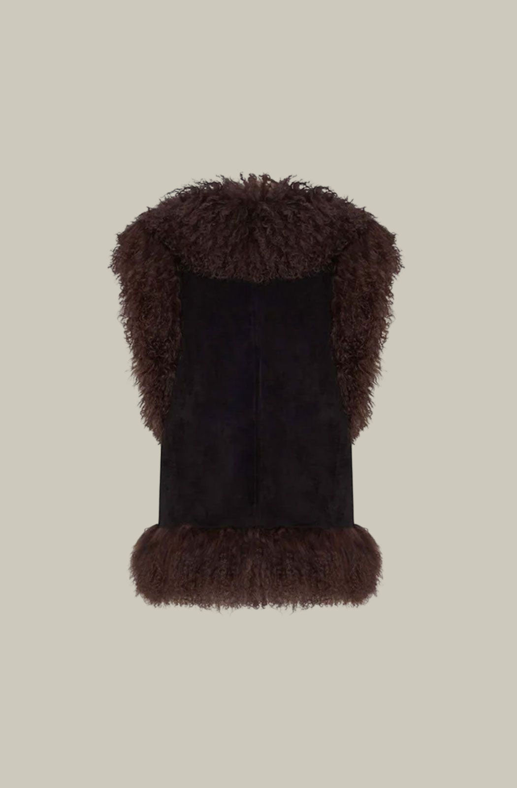 Jane Chocolate Brown & Black Mongolian Trim Gilet