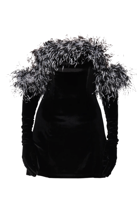 Cupid Dress Feathers & Gloves - Black Scuba