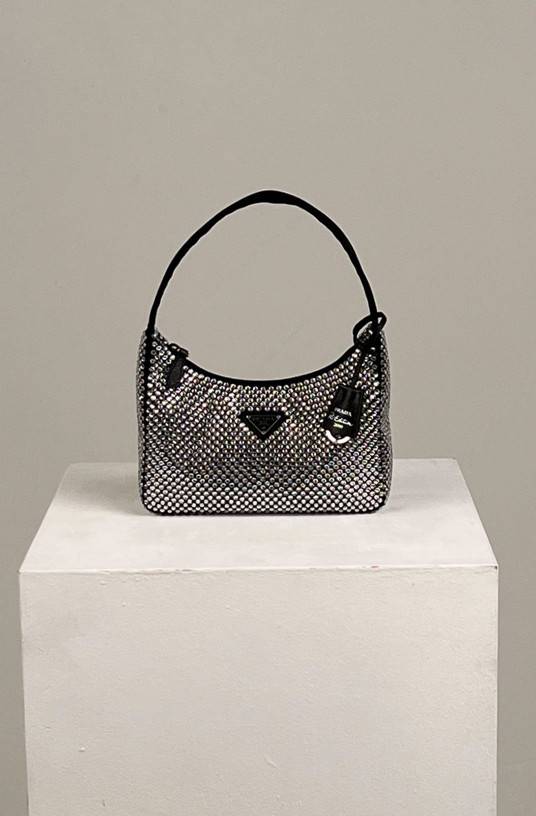 Black Satin Crystal Embellished Re-Edition 2000 Mini Bag