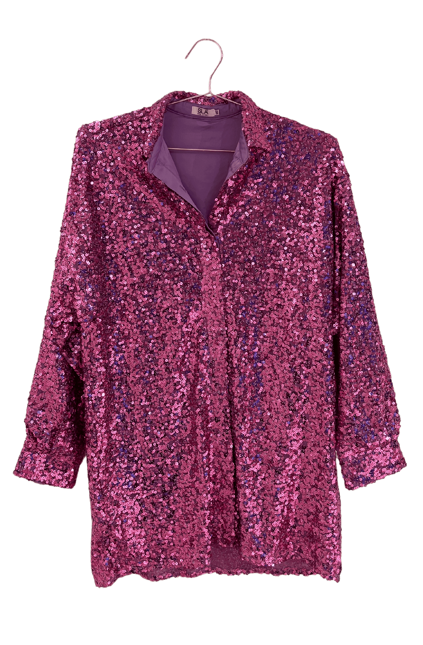 Orchid-Ibiza-Sequin-Shirt-Dress-Front Pink XXS