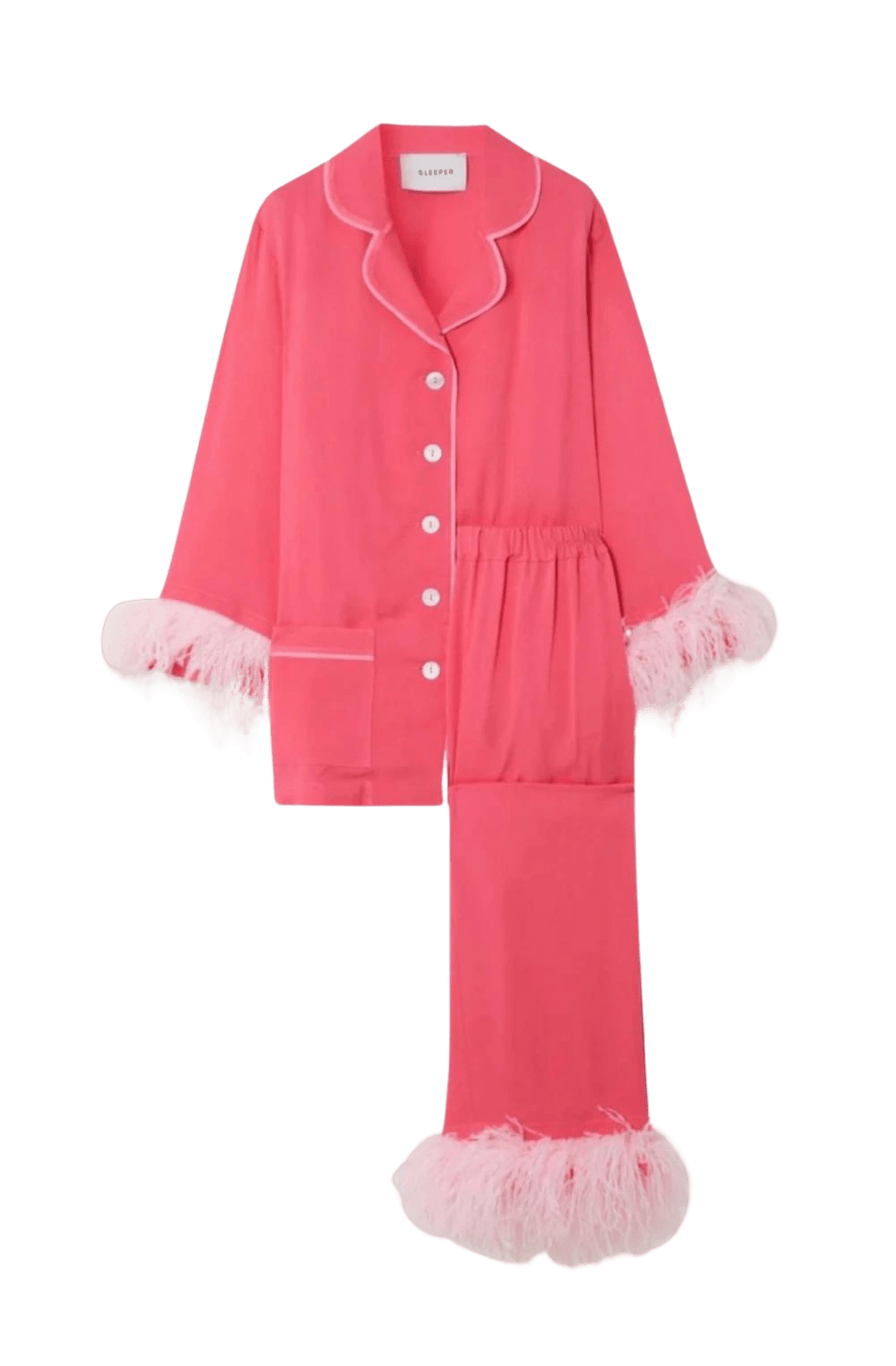 Sleeper pyjama party feather set in coral & pink. Limited Edition and Exclusive to Net-a-Porter.com Sold Out