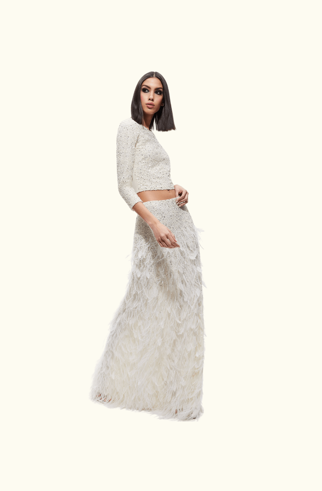 Alice + Olivia Ashton Feather Embellished Maxi Skrit