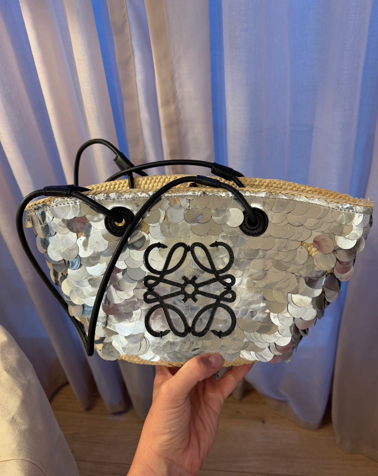 Loewe Sequin Small Anagram Basket Bag - Silver