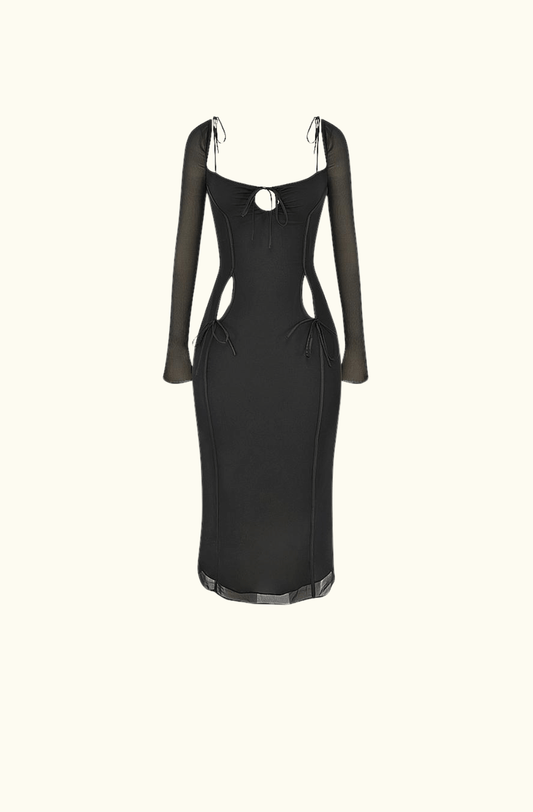 House of CB Ophelia Black Long Sleeve Mesh Midi Dress