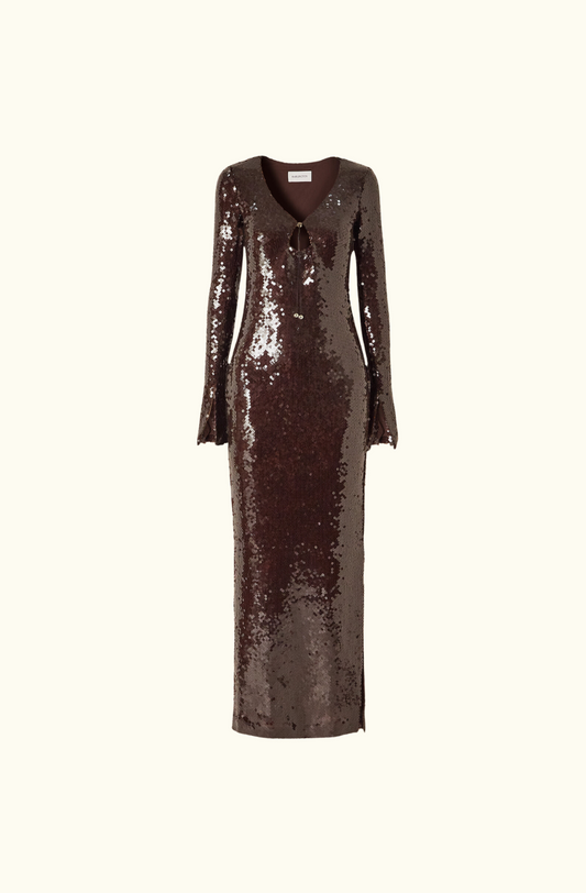 16Arlington Solaria Sequin Midi Dress - Chocolate Brown