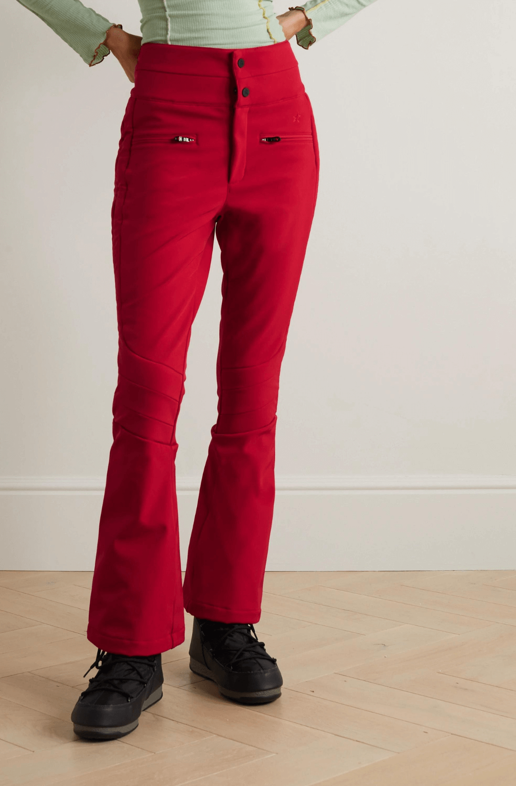 Perfect Moment Aurora Ski Trousers in Red with popper buttons and a high waist