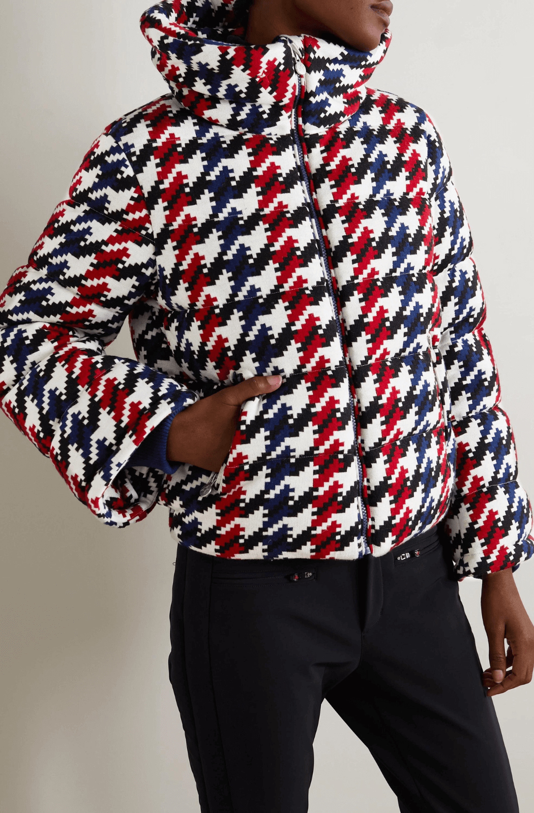 Perfect Moment Houndstooth Quilted Ski Jacket - Blue & Red