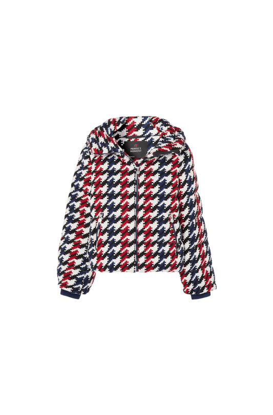 Perfect Moment Houndstooth Quilted Ski Jacket - Blue & Red