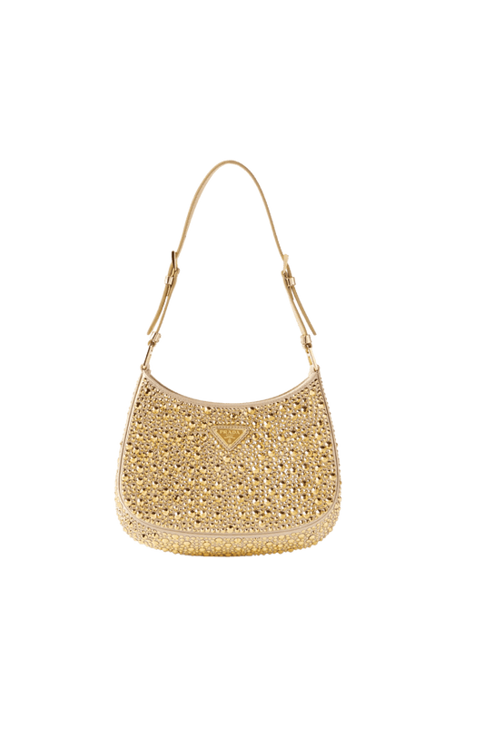 Prada Holiday Collection 2022 Gold Crystal Satin Cleo Bag
