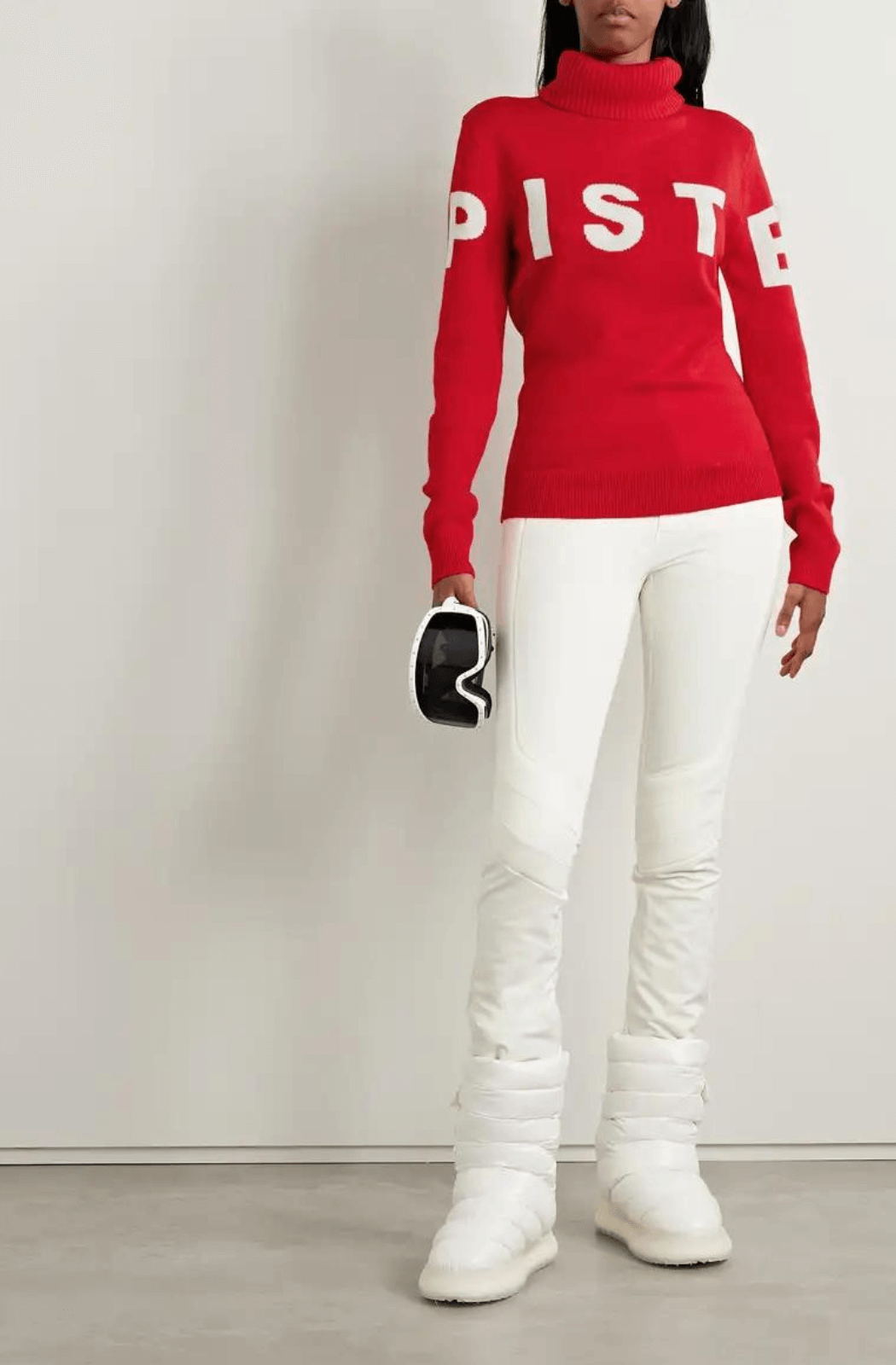Piste Merino Wool-Jacquard Turtleneck Red Sweater - Large