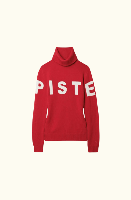Piste Merino Wool-Jacquard Turtleneck Red Sweater - Medium
