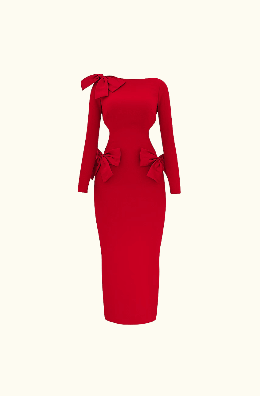 Red dress with a bow detail on a white background