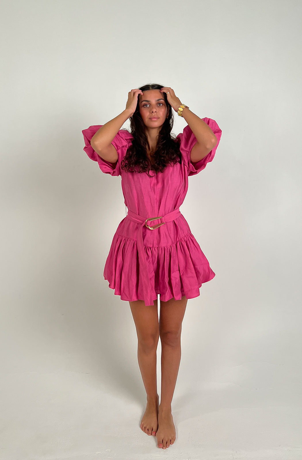 ACLER  Linen-Blend Wheatland Mini Dress. Pink/ Fuchsia color