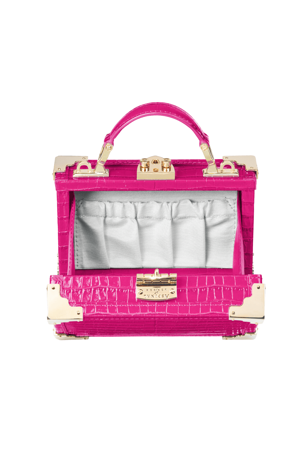 Aspinal of London mini pink truck bag, cross body strap & top handle inside shot of bag