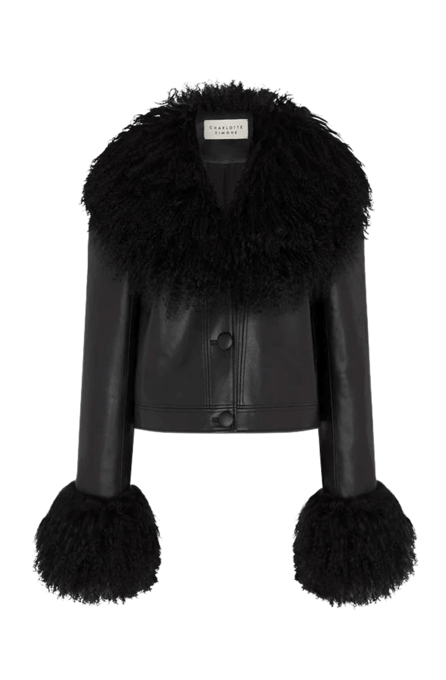 Charlotte Simone faux black leather cropped Penny Jacket Size Medium