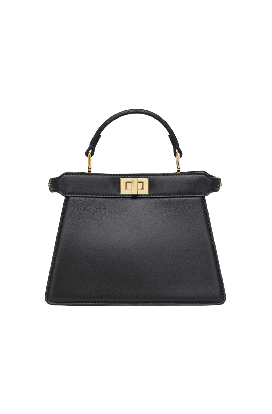 Iconic small Peekaboo bag made of black Cuoio Romano leather, embellished with hand stitching and the classic twist lock on both sides.