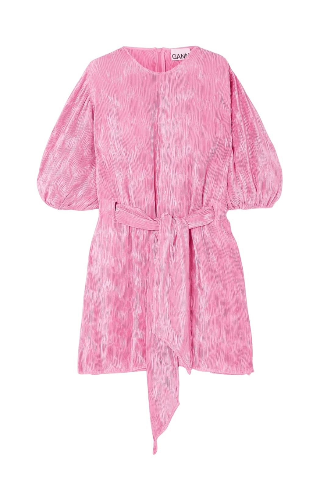Belted Plissé-Satin Mini Dress - Pink