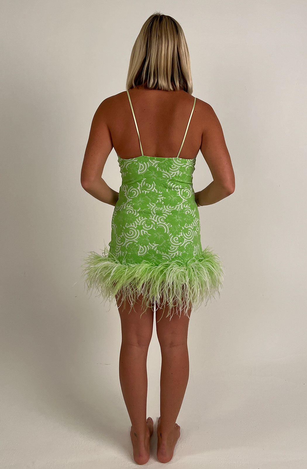 LESLIE AMON Laurie feather-trimmed jacquard-knit mini dress Back