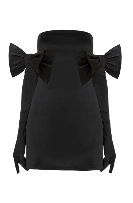 Cupid Dress, Gloves & Black Bows - Black Scuba