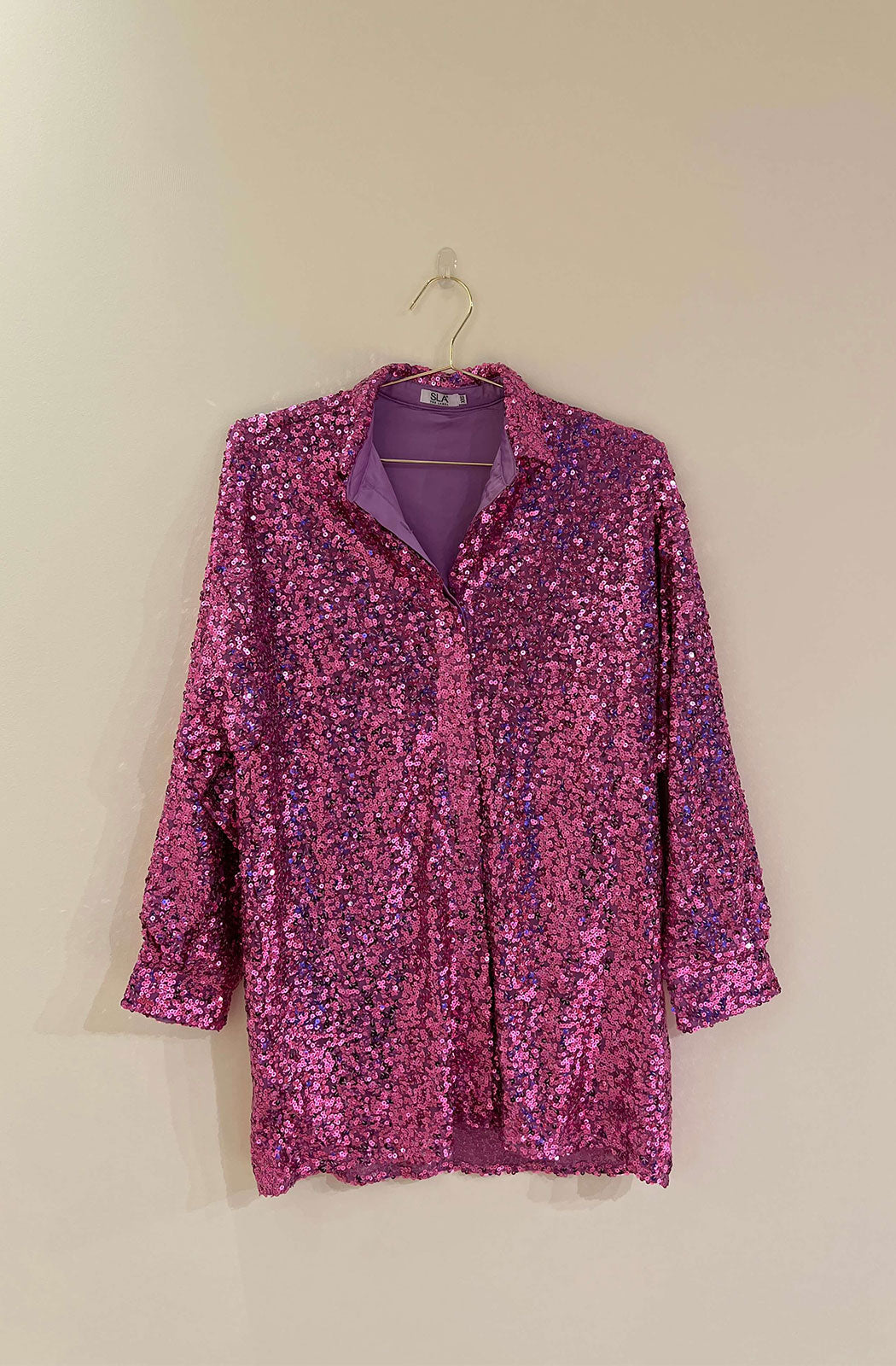 Orchid-Ibiza-Sequin-Shirt-Dress-Front Pink XXS