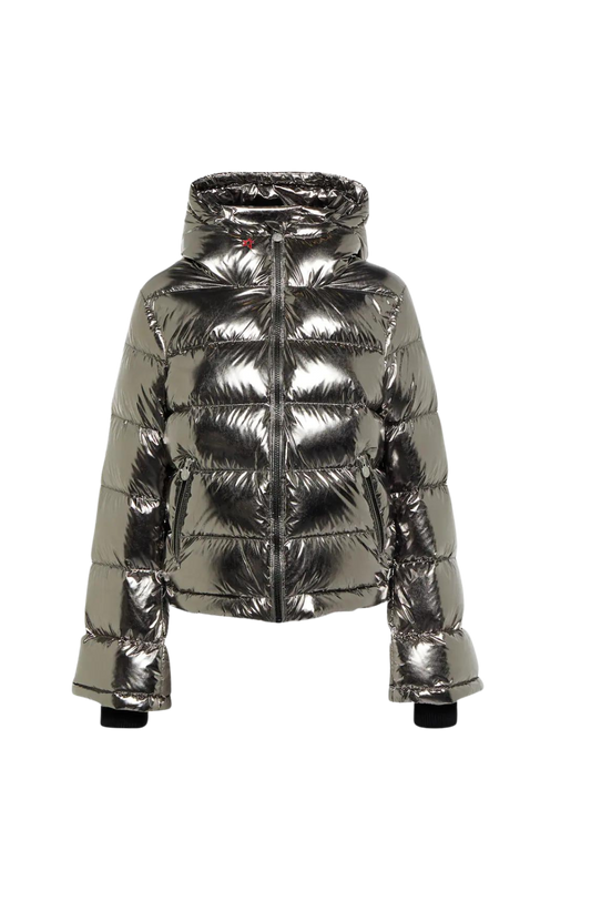 Polar Quilted Down Hooded Ski Jacket - Metallic Silver