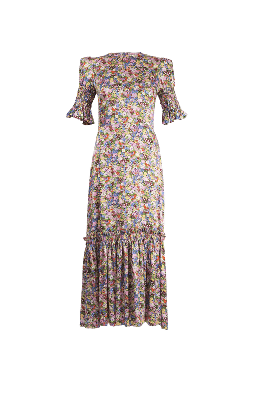 Susie Ruffled Floral-Print Silk-Satin Maxi Dress by The Vampire's Wife Cut Out Image