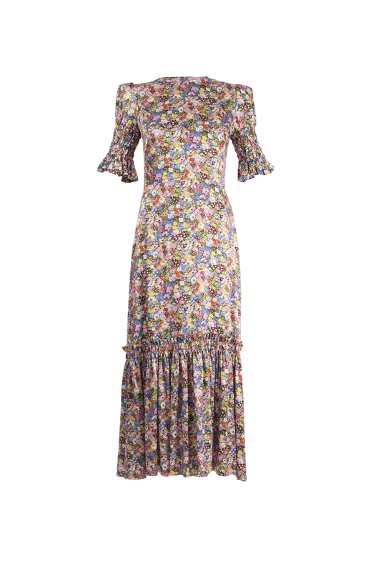 Susie Ruffled Floral-Print Silk-Satin Maxi Dress by The Vampire's Wife Cut Out Image