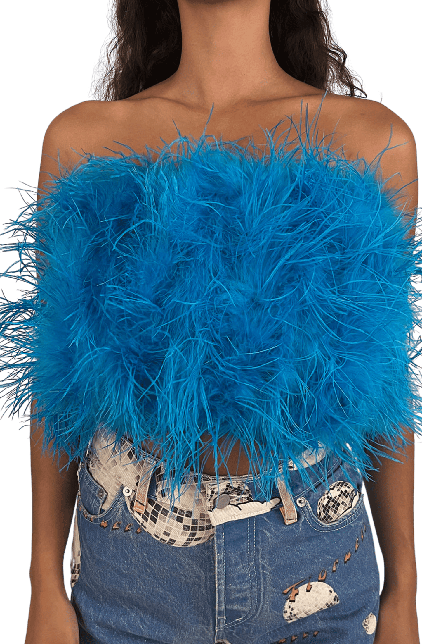 Twenty Fall Blue Feather Top/Skirt Size UK 8-10