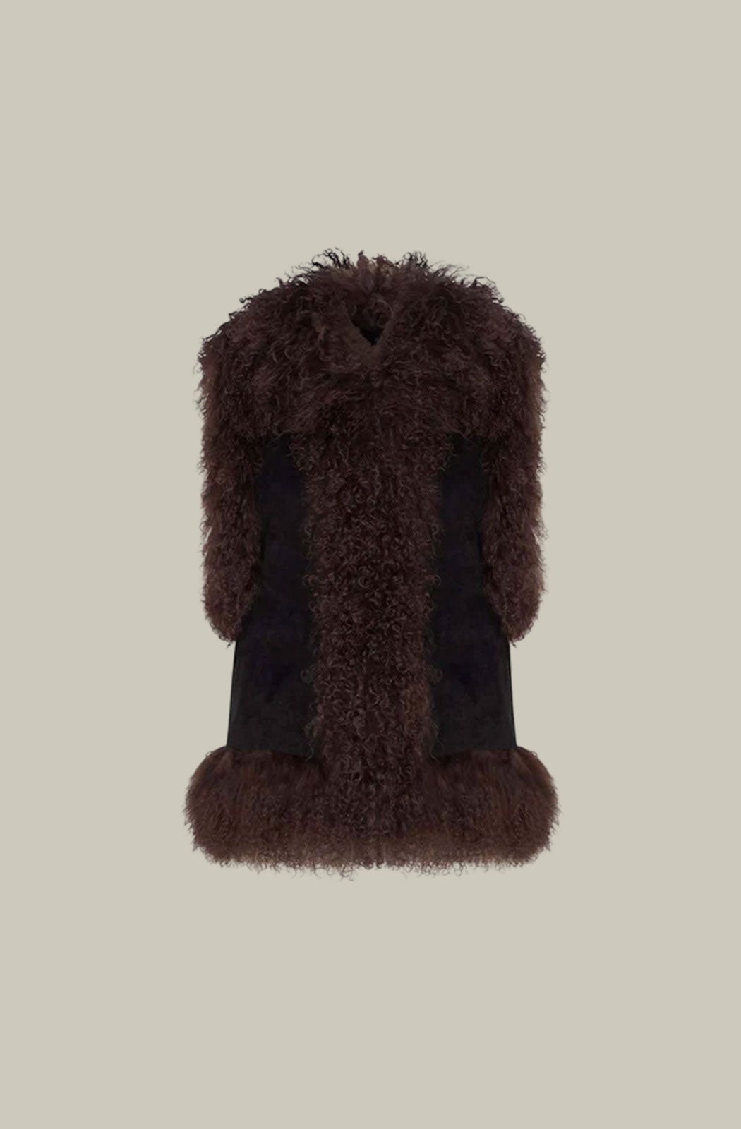 Jane Chocolate Brown & Black Mongolian Trim Gilet